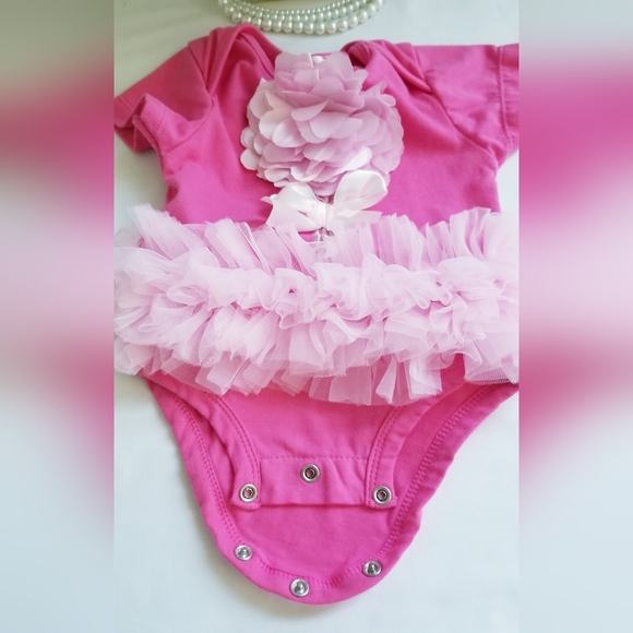 Popatu Baby Girl's Pink Flower Bow Bodysuit Size 3-6 Months - Picture 6 of 12